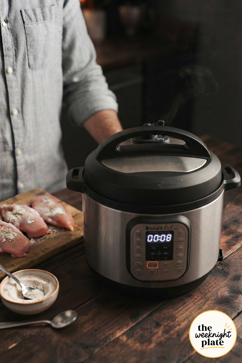 The Instant Pot sealed and counting down while instant pot chicken marsala pressure cooks inside
